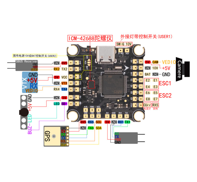 Політний контролер (FC) HAKRC F405 V2 розпаяний (F405)