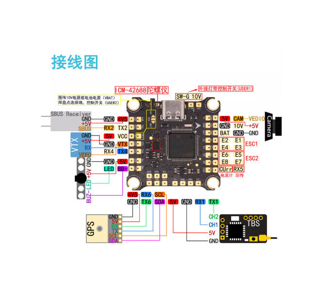 Політний стек HAKRC F405 + 50A V2 (розпаяний) упаковка 100шт. (FCESC50BOX)