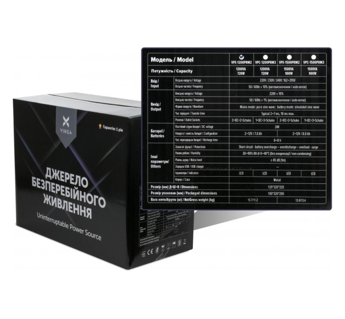 Пристрій безперебійного живлення Vinga LED 1200VA ( VPE-1200PRM2 ) (VPE-1200PRM2)