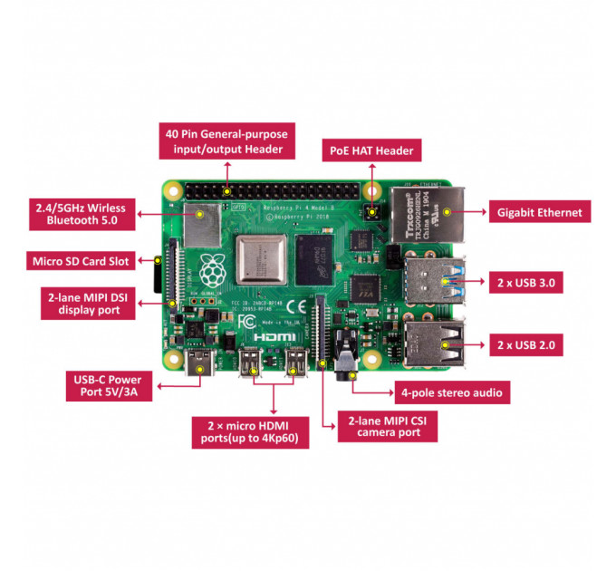 Мікро ПК Raspberry Pi 4, Model B, 8GB (RPI4-MODBP-8GB)