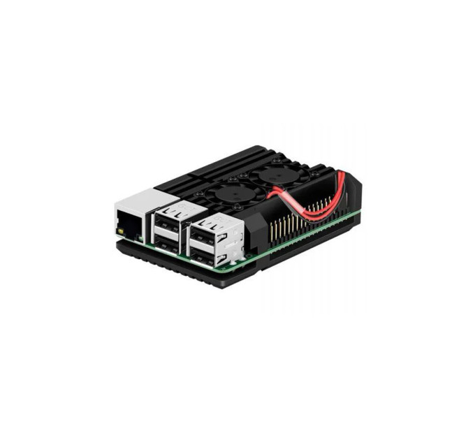 Додаткове обладнання для Мікро ПК Raspberry Pi радіатор для 4B алюмінієвий з 2 кулерами (RA503)