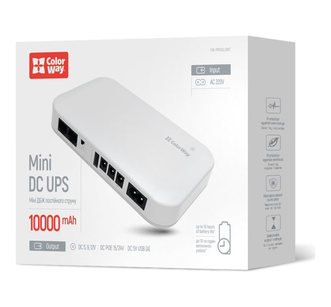 Пристрій безперебійного живлення ColorWay CW-PB100LI3WT 10000mAh 21W (CW-PB100LI3WT)