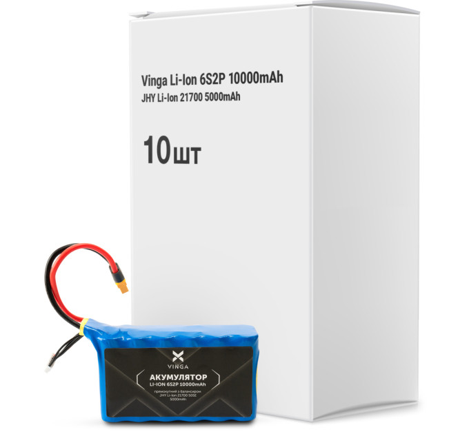 Акумуляторний блок Vinga Li-Ion 6S2P 10000mAh коробка 10 шт (JHY Li-Ion 21700 5000mAh) (V6S2P-10PCS-10000MAH)