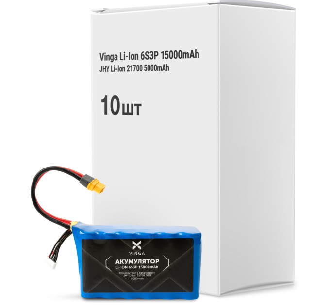 Акумуляторний блок Vinga Li-Ion 6S3P 15000mAh коробка 10 шт (JHY Li-Ion 21700 5000mAh) (V6S3P-10PCS-15000MAH)