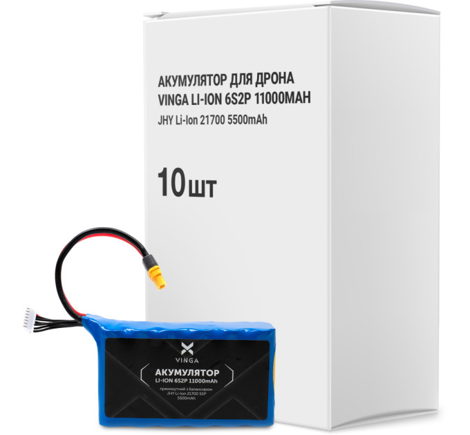 Акумуляторний блок Vinga Li-Ion 6S2P 11000mAh коробка 10 шт (JHY Li-Ion 21700 5500mAh) (V6S2P-10PCS-11000MAH)