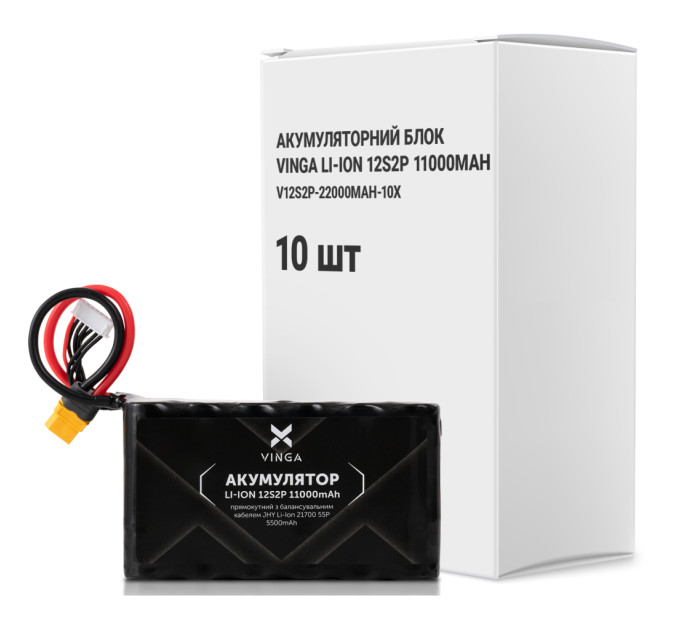 Акумуляторний блок Vinga Li-Ion 12S2P 11000mAh коробка 10 штук (V12S2P-22000MAH-10X)