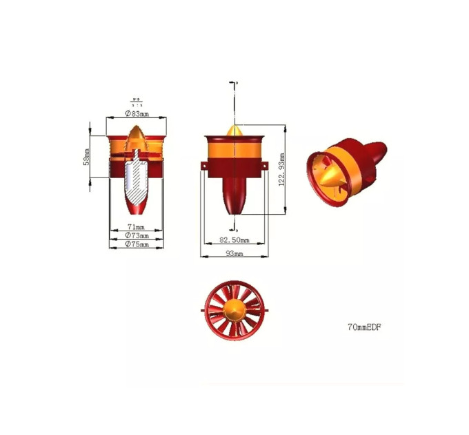 Двигун для дрона JP Hobby EDF Ducted Fan JP Hobby 70mm + 4-6S (7S*) Motor 2250Kv (CW) (JPH-CW)
