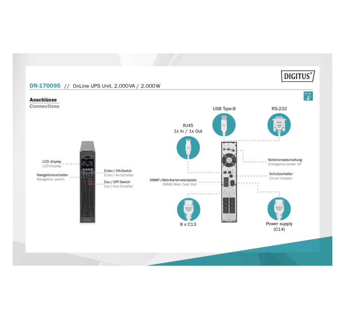 Пристрій безперебійного живлення Digitus 2000VA/2000W (DN-170095)